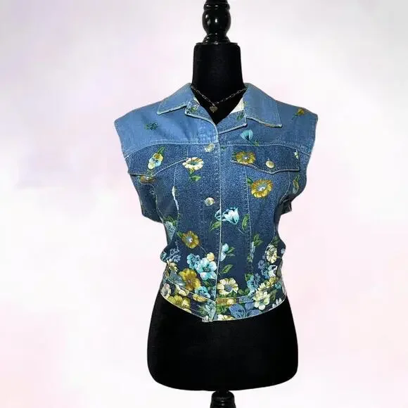 Bianca Maria Caselli Denim Vest Jean Jacket Painted Vintage - Picture 1 of 5